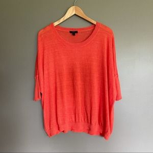 J. Crew 100% Linen Drop Shoulder Swing Sweater Size Small Red Orange Lightweight